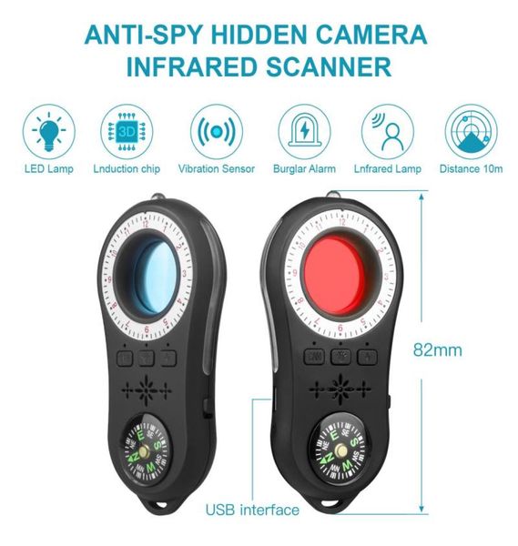 Mini detector de câmera anti câmera gps tracter espionagem localizador scanner infravermelho multifuncional sensor de alarme s100cc308 detect2064459