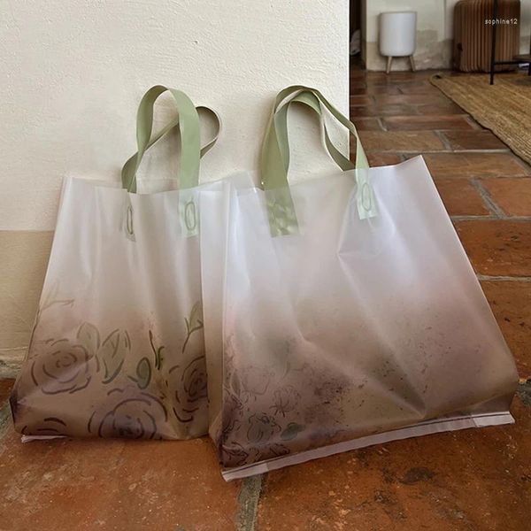 Embrulhado de presente 50pcs/lote sacolas de rosas vintage com manusear compras de roupas para roupas de pó de pacote de embalagens para pequenas empresas