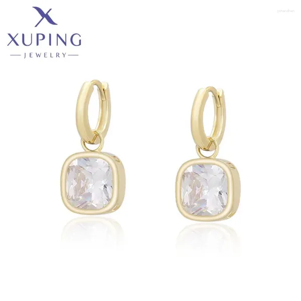 Orecchini a cerchio Xuping Gioielli Arrivo Square Stone Light Gold Color Charm elegante per il regalo per la giornata femminile