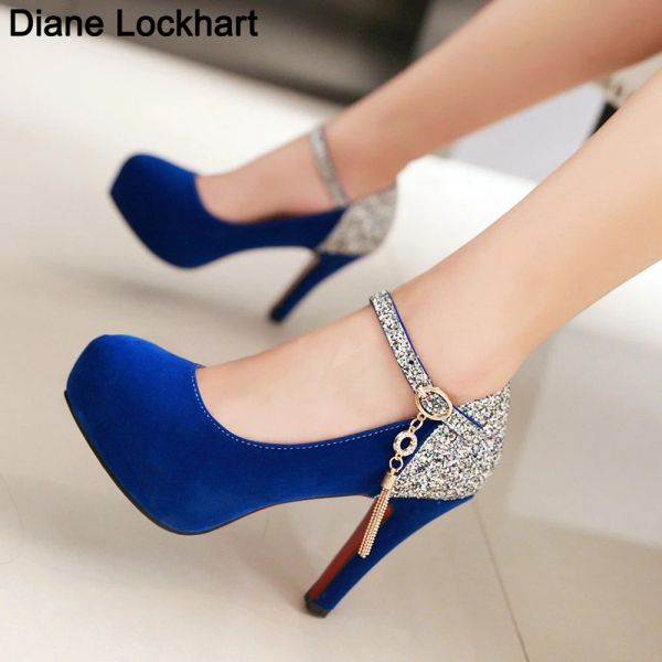 Сапоги Women Bling Tassel High Heels Женская платформа для обуви в дниные насосы дамы вечернее платье свадебная вечеринка Большой размер 41 42