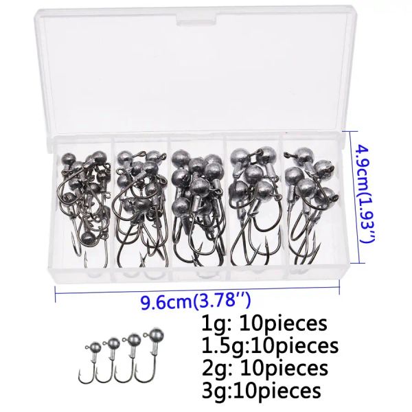 Jyj una scatola 1g 1,5g 2g 3g 3,5 g gancio gancio rotondo con colori, gancio per attrezzatura da pesca per esche a vite senza grob morbida