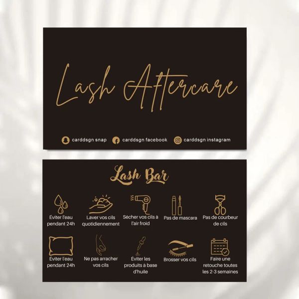 Karten benutzerdefinierte Lash Aftercare Card Druckbare Eyelash Care Cards Free Care Free Design 300GSM Papierkarte kostenlos Design Besuchskarte