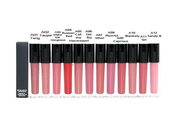 Metal Matte Lip Gloss Maquiagem Lipglel Tube Lipstick 12 Cores Hidratante nutritivo Coloris natural beleza compõe 6531188