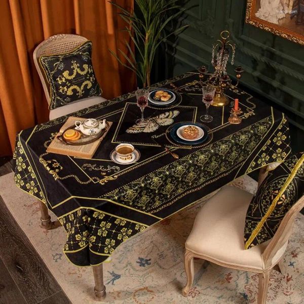 Tale da mesa Luxo Retro American American Black Gold Tonela Pastoral Presujo curto à prova d'água Anti Splash Cover Chenille mesa de mesa