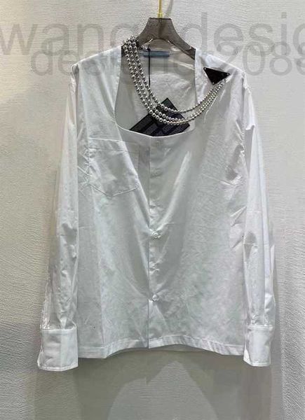 Frauenblusen-Shirts Designer Top 2023 Frühes Frühling Neues Temperament Große U-Neck abnehmbare Perlenschnur Halskette Hemd QBMP G12A