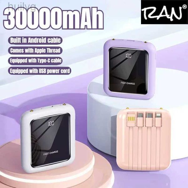 Mobilfunkbanken Mini Power Bank 30000MAH Mirror Screen LED Digitale Display Powerbank mit Kabel für iPhone 15 14 Samsung Huawei poverbans 2443