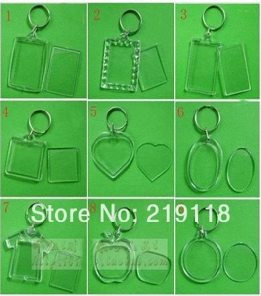 50 Stück leere Acryl-Schlüsselanhänger, Einsatz aus Po-Kunststoff, quadratischer Schlüssel, rechteckiges Herz, rund, 7846502