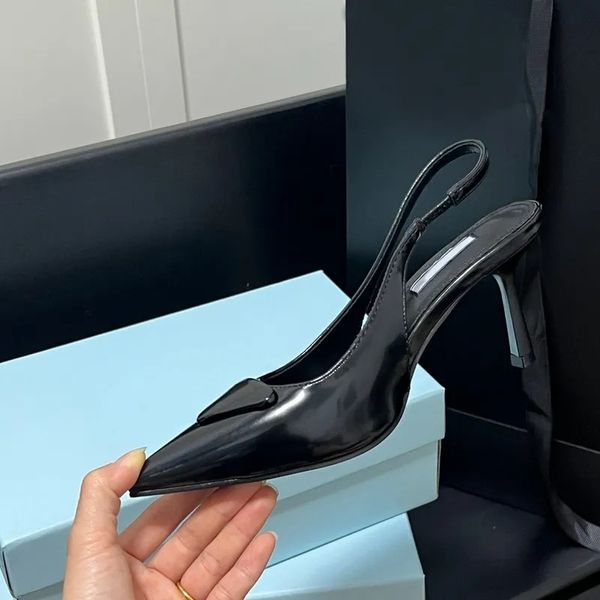 Slingbacks Heels Luxus Baotou Sandalen für Frauen Neue Feenfeghou leere Einzelschuhe mit Katzenschulen und spitzen High Heels Kätzchen -Fersensandale