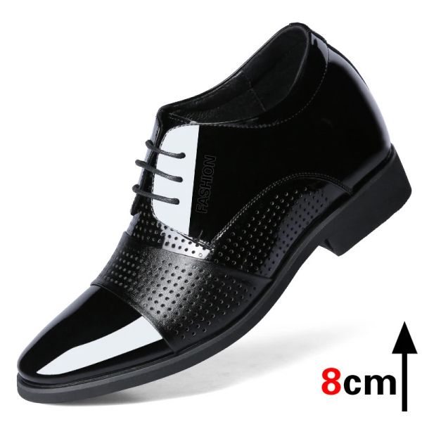 Sandálias 8cm/6cm Men mais alto sandálias escondidas altura do calcanhar crescente Sapatos de casamento masculino Sandália masculina de couro patente