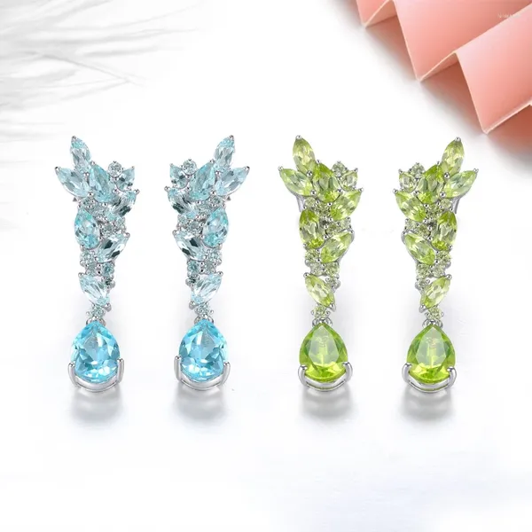 Bolzenohrringe HT2024 Feiner Schmuck Solid 925 Sterling Silber natürlicher blauer Topaz oder Olivin -Edelsteine ​​für Frauengeschenke