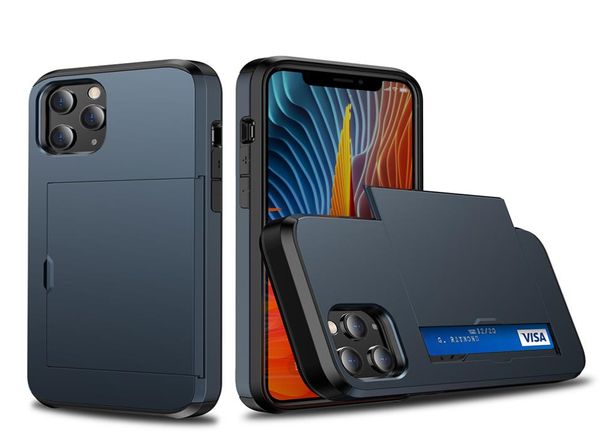 Suporte de cartão de crédito de camada dupla macio TPU rígido PC à prova de choque para iPhone 13 12 Mini 11 Pro Max XS Max XR 7 8 Plus Capa traseira 2433289