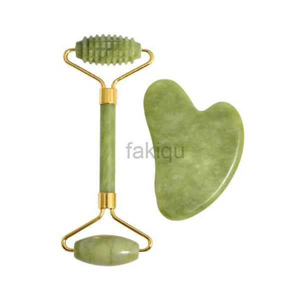 Massage Stones Rocce 2pcs Massagers Jade per faccia a faccia guana raschietto di bellezza del rullo facciale set di pietra naturale Massage Slimming Skin Care Solliva 240403