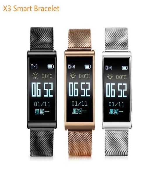 X3 Bracciale intelligente IP68 IP68 Misura della pressione arteriosa Misurazione del monitor cardiaco TFT IPS Color Tracker Watch Band per Android1653038