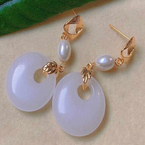 Dangle Brincos Natural Oblação Branco Jade Pérola Eardrop Ouro Ear Stud Diário Frisado Mulheres Casual Diamante Platinum Homens Partido Prata