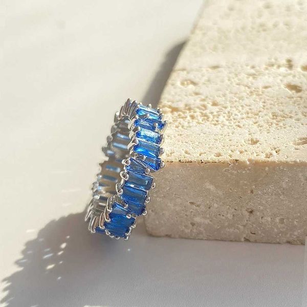 2pcs anéis de casamento Moda Baguette azul anel de noivado de zircônia cúbica para mulheres lascas de cor geométrica anéis de jóias Presente de joias