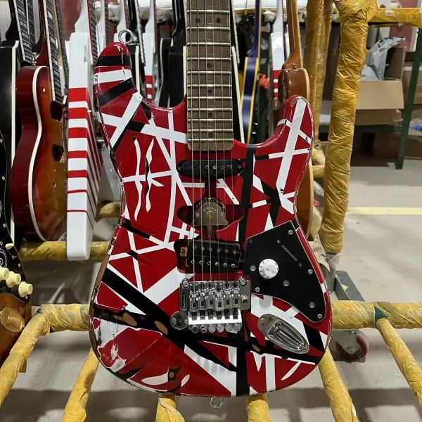 EDWARD EDDIE VAN HALEN FRANK 5150 RELICE CHIRATER ELETTRICO, STRUES BIANCHE BLACI, BRIDO TREMOLO DI ROSE FLOYD, SHAP GRATUITA, SANDALS DESIGNER PESCA a destra