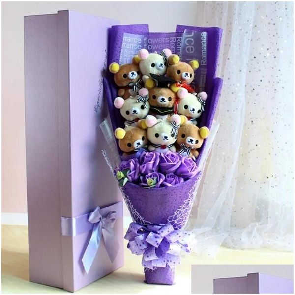 Plüschpuppen süßer Teddybär gefülltes Tier P Spielzeugliebhaber Rilakkuma Blumenstrauß Geschenkbox Geburtstag Valentinstag Weihnachtsgeschenke 22030 DHMYP