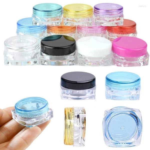 Garrafas de armazenamento 30pcs 3g/5g plástico clear quadrado jarros cosméticos amostras de vasos de deslocamentos para lips de lábios para olhos cremes de pó de lábios em pó