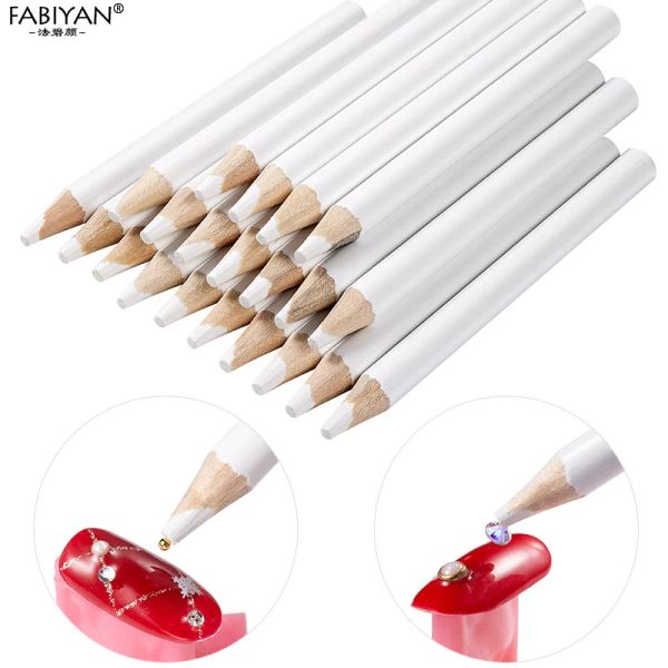 Whitening Wood Unh Nail Art Cera Lápis Pen Ritrões Gemas Picker Crystal Tools Dotting Decorações de manicure Diy salão branco 10/30/50/100pcs