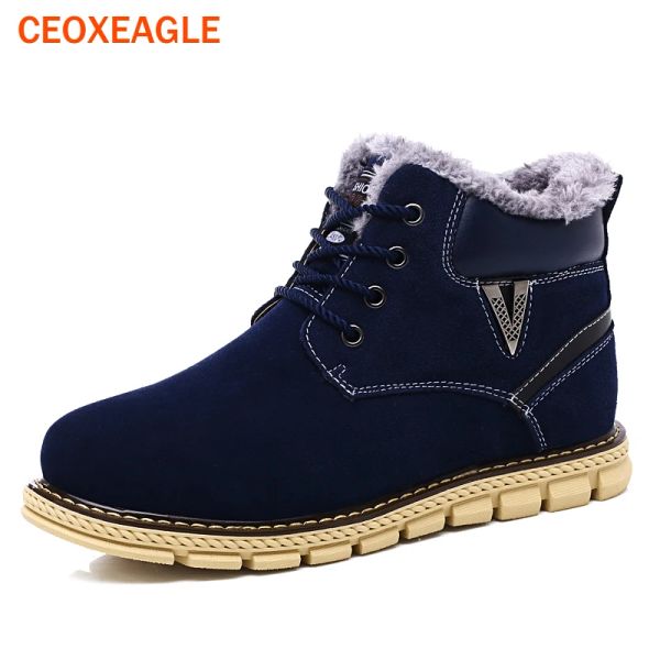 Stivali da uomo stivali caldi amanti della moda femminile inverno scarpe crafi in pelle scamosciata caviglia in pelle in pelle per gli uomini botas mujer peluche stivali da neve insole 47