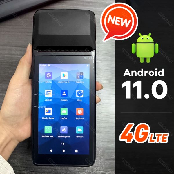 Scanners Novo 4G Android 11 Pos PDA Terminal 1D Leitor de scanner com recepção térmica incorporada Impressora Bluetooth Printina de mão WiFi NFC PDA