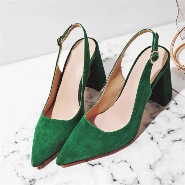 Stivali Meotina High Heels Women Pumps Kid Suede Scheda quadrata Slingbacks scarpe vera scarpe con punta in pelle Lady size 3442