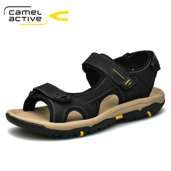 Sandali cammelli attivi 2021 Nuova estate vera scarpe maschi in pelle per uomini adulti traspirabili abbigliamento da asciugatura da spiaggia calzature per la spiaggia