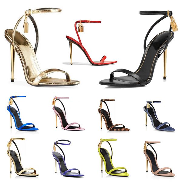 Elegant Brand Women Scarpe Paradlock Spolty Sandals Naked Shoe Shot High Hardware Lock e Key Woman Metal-Stiletto Cucciolo Naturale Tom Fords Dress Dress Shoe EU35-42