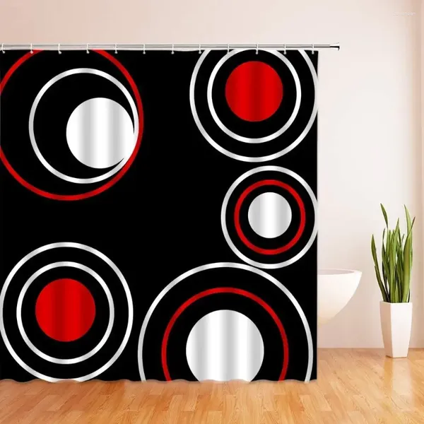 Tende per doccia Black Red Polka Dot Terlina Abstract Geometric Vintage Doodle Modern Fashion Tessuto Set con gancio