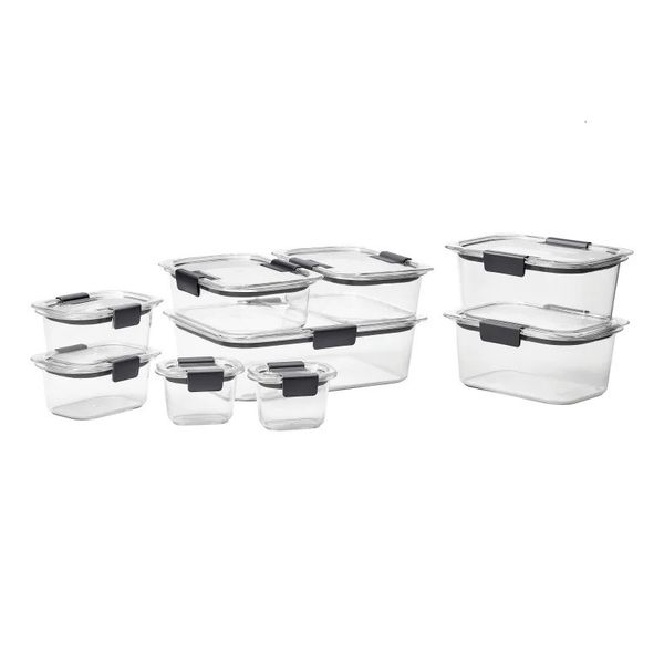 Recipientes de armazenamento de alimentos Rubbermaid Brilliance, conjunto de 18 peças à prova de vazamentos, sem BPA, transparente, de plástico tritan, armazenamento de alimentos 240328