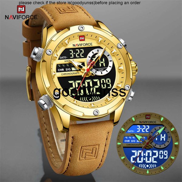 Naviforce Wristwatches Naviforce Luxury Brand Original Watches for Men Casual Sports Cronograph Alarme Quartz Relógio de couro Relógio à prova d'água 9208 230815