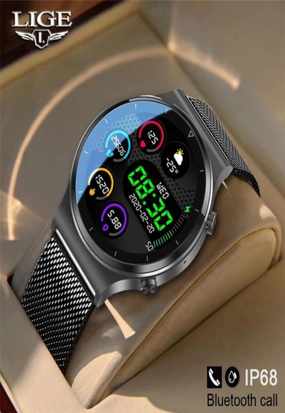 Lige Smart Watch Erkek Kalp Hızı Kan Basıncı Tam Dokunmatik Ekran Spor Fitness Bluetooth için Android IOS2961044