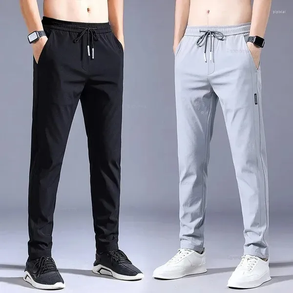 Pantaloni da uomo estate morbida casual sottile sottile tocco solido elasticità waletpocket applique corea grigio lavoro nero pantaloni marchi maschi