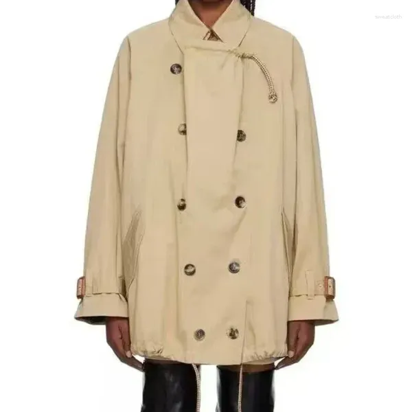 Damen-Trenchcoats, Damen-Herbst- und Winter-Losemantel, zweireihig, Kordelzug, Baumwoll-Twill, kurz