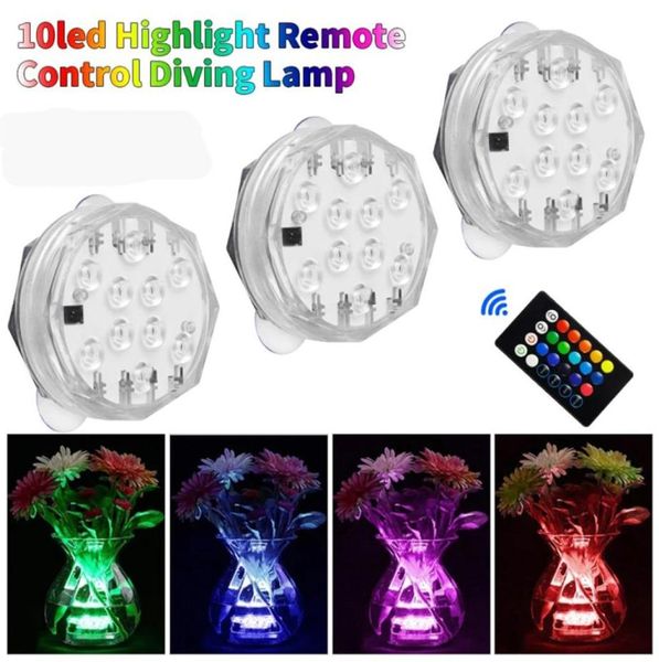 10 LEDs Submersível Luz IP68 Controle remoto à prova d'água RGB Luzes subaquáticas Luzes de aquário da lagoa Lâmpada noturna decorativa