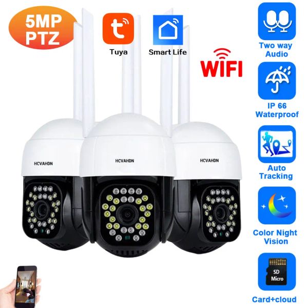 Lente tuya 5mp wifi ptz camera de segurança ao ar livre colorir noturn vision cctv wireless videoveillance camera smart vida de 2 vias áudio