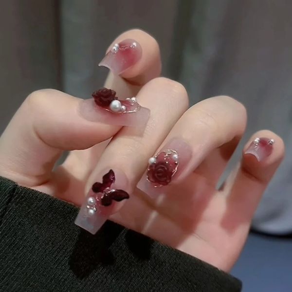 Ghiaccio trasparente puro vogliono indossare unghie all'ingrosso pasta nera vino rosso camelia farfly blush blush nail art unghie unghie falsa bellezza di bellezza