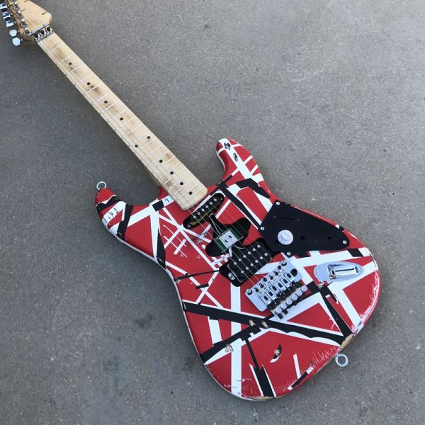 Chitarra spedizione gratuita/Eddie van Halen/Red Frankenstrat Electric Guitar/Heavy invecchiata chitarra franca/Stripe rossa bianca bianca