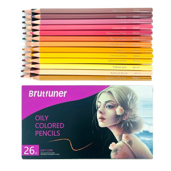 Kalemler Cilt Tonu Brutfuner 26/50/72pcs Renkli Kalemler Yağ Tabanlı Eskiz Çizim Başlangıç ​​Sanatçısı için Pencil Seti Boyama Kitabı Sanat Kiti