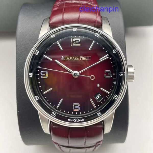 Código de relógio de pulso do calendário AP 11.59 Série 15210BC Platinum Smoked Wine Moda Red Moda Casual Empresas Back Transparente Watch