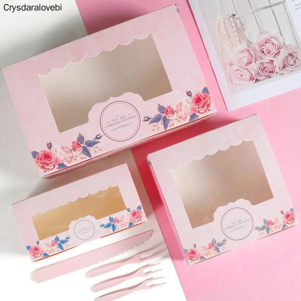 Geschenkverpackung 50pcs Cupcake Paper Box mit Fenster Süßigkeiten Food Cookies Konditoren Verpackungskisten Pink Rose Egne Paket Party Gunst