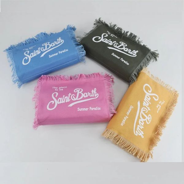 Alta qualidade impressa St. Barthes Fringe Ladies Spring-Summer Canvas Zipper bolsa de maquiagem pequena bolsa de praia 240327