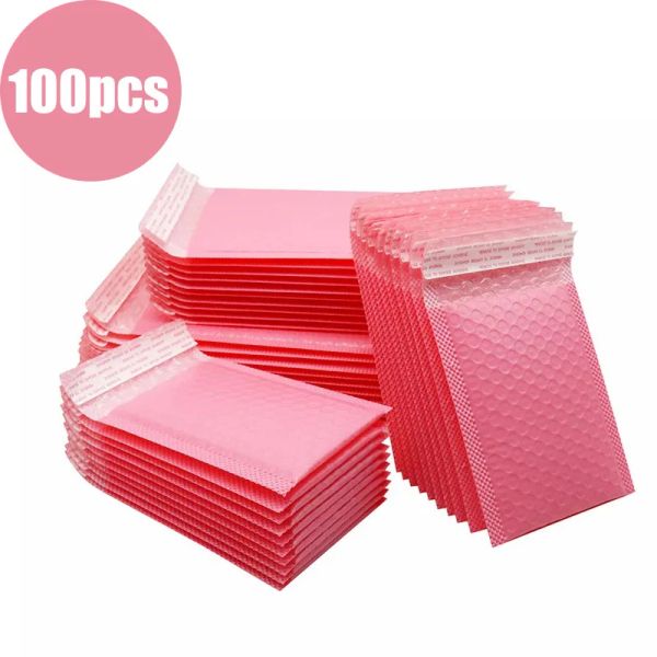 Mailers Mail Gift Pink 100pcs Mailer Poly Bubble acolchoado envelope