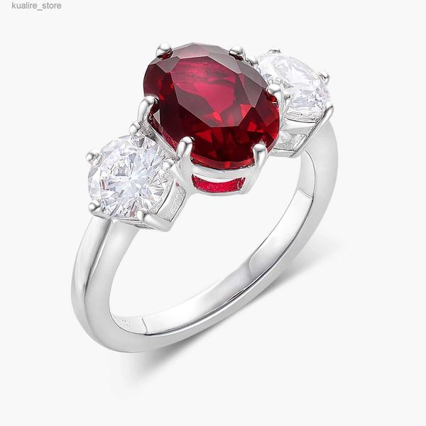 Anelli a grappolo Cumee Classic Little Crate Three Stone Culture Ruby Ring 925 Silver Gold Plodato per moglie e fidanzata L240402