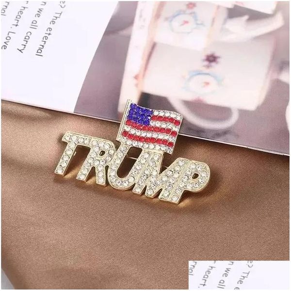 Design per feste Design unico Trump Rhinestone Spille di strass per donne Red Heart Letter Rappone Gioielli Droping Delivery Home Garden Festive Su Ot2rw