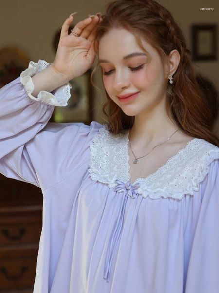 Abbigliamento da notte da donna Donne Spring Autumn Autumn Long Sinteve Vale a V Nino Due pezzi Set a casa Retro Vintage Principessa Sweet Girl Victorian