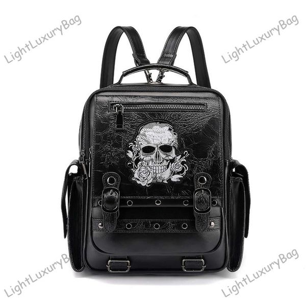 Schwere Industrie Umhängetasche Modedesigner Frauen großer Kapazität Rucksack Hip Hop Style Bone Head Stickpack Computertasche 240403