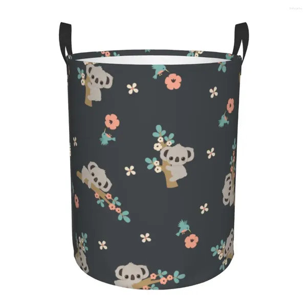 Sacos de lavanderia Cesta Suja Bonito Dos Desenhos Animados Koala Padrão Floral Dobrável Balde De Armazenamento De Roupas Brinquedo Casa Organizador À Prova D 'Água