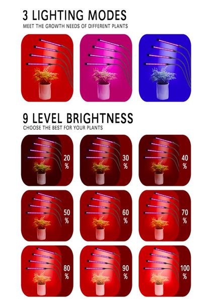 LED -LED -LED -Leuchten mit vollem Spektrum 11080620 mm Röhrchen 5W 10W 15W 20W anpassbar mit 9 Dimm -Leves und 360 Grad flexibel für Indoo2531405