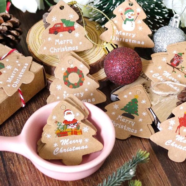 Partydekoration 96 Sets Weihnachtsmann Weihnachtsgeschenkanhänger Schneemann Weihnachtsbaumform Hängendes Jahr Ornament DIY Kraftpapierkarte